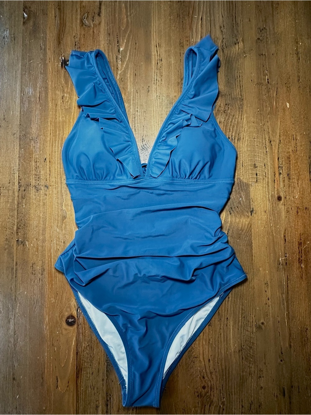CUPSHE Navy Ruffle One-Piece Swimsuit, Large